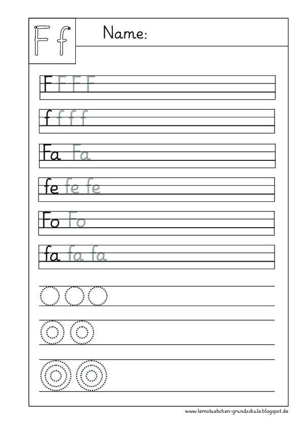 Schreibblätter zum F - f mit anderen Übungen